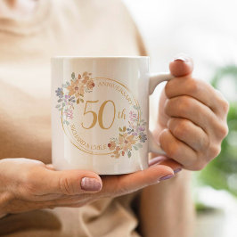 Taza De Café 50.º Aniversario de Oro Flor de color de agua