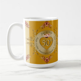 Taza De Café 50.º Aniversario del Boda Ochre Dorado