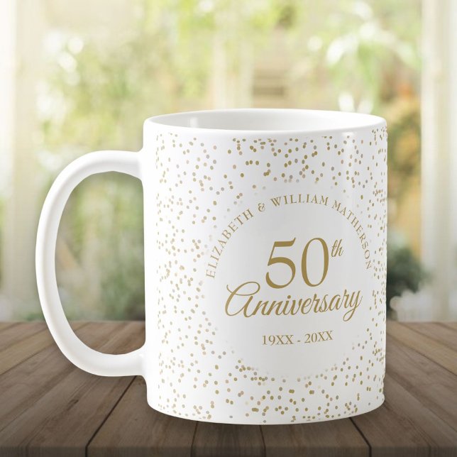 Taza De Café 50.º Aniversario del Oro Confetti de Polvo (50th Wedding Anniversary Gold Dust Confetti Coffee Mug)