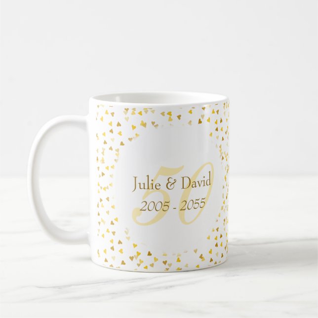 Taza De Café 50.º Aniversario del Oro Corazones Confetti (Izquierda)