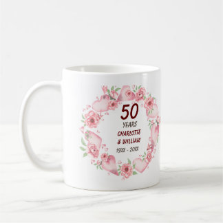 Taza De Café 50.º Boda rosado Rosas Mug verde