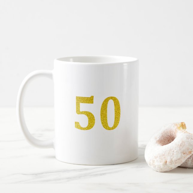 Taza De Café 50.º cumpleaños 50 Cincuenta y cincuenta Purpurina (Con donut)