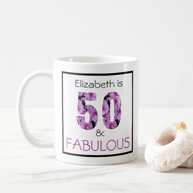 Taza De Café 50.º cumpleaños 50 y fabuloso crisantemo (Con donut)