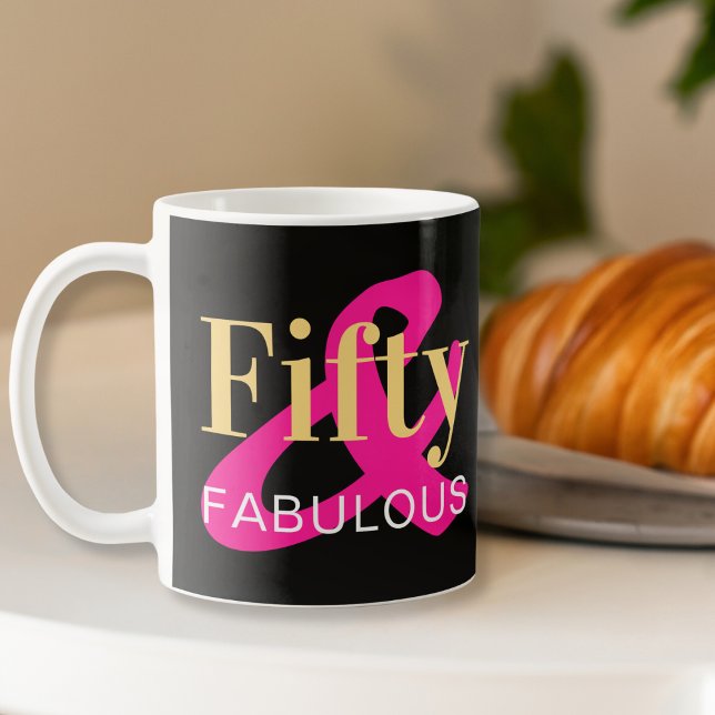 Taza De Café 50.º cumpleaños Cincuenta y fabuloso negro rosado  (Subido por el creador)