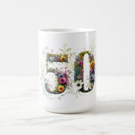 Taza De Café 50.º texto decorativo de flores silvestres de cump