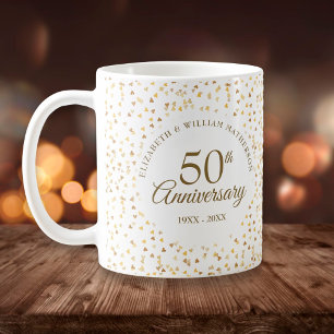 Taza De Café 50 Aniversario Corazones Dorados