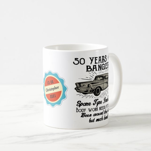 Taza De Café 50 cumpleaños 50 coche divertido personalizado (Anverso derecho)