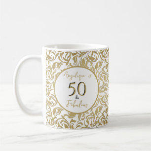 Taza De Café 50 & Fabuloso Patrón Floral Dorado Decorativo