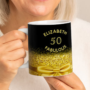 Taza De Café 50 fabulous black gold name elegant bow