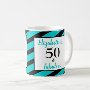 Taza De Café 50 y fabulosa franja turquesa negra