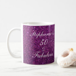 Taza De Café 50 Y Fabulosa Moda Ombre Purpurina Púrpura De Cump