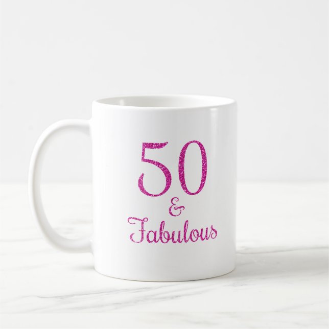 Taza De Café 50 y fabulosa tipografía de Purpurina rosado (Izquierda)