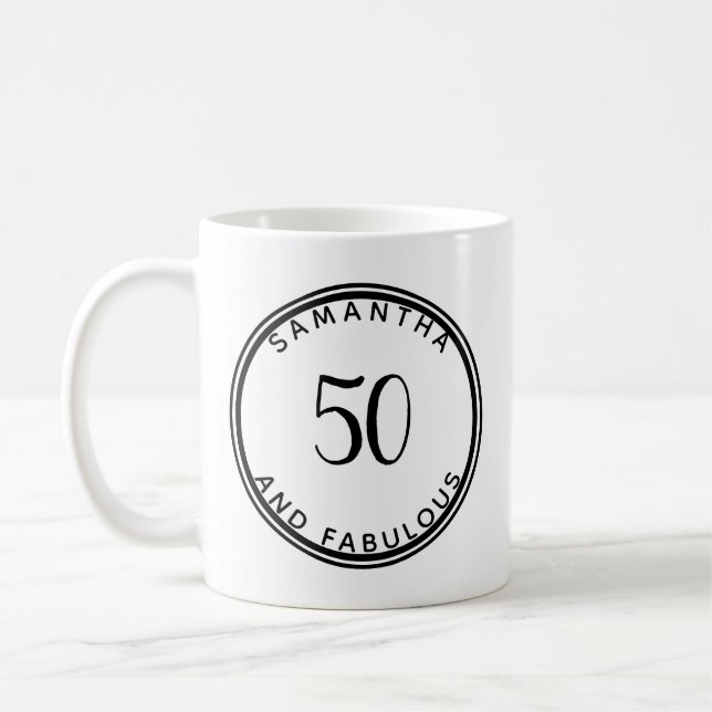 Taza De Café 50 Y Fabuloso 50 Aniversario Moderno Mínimo (Izquierda)