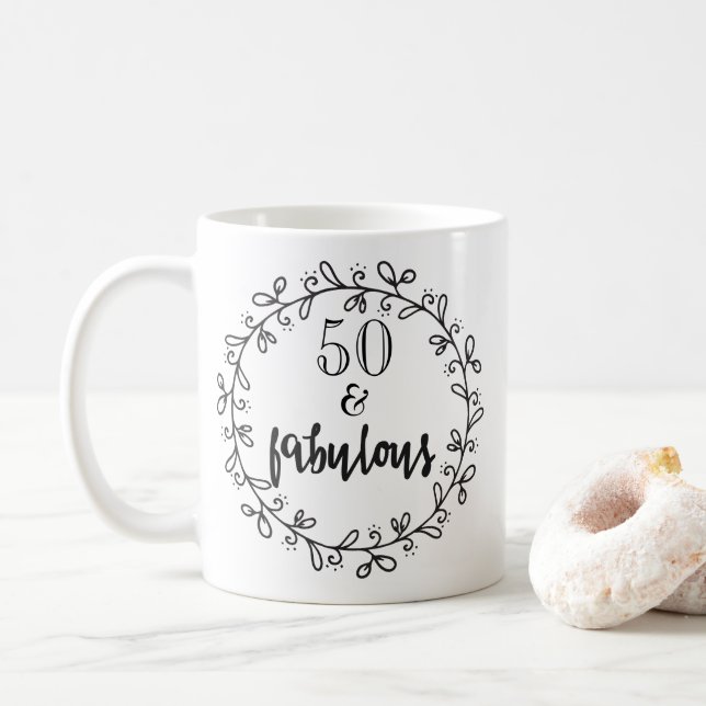 Taza De Café 50 y fabuloso 50 cumpleaños Mug (Con donut)