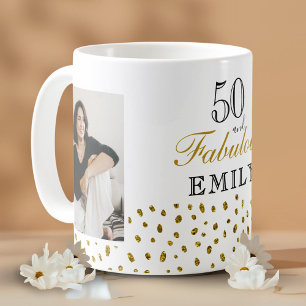 Taza De Café 50 y fabuloso brillo dorado foto cumpleaños 50