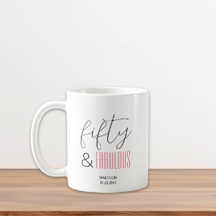 Taza De Café 50 y fabuloso Cumpleaños 50 personalizado con letr