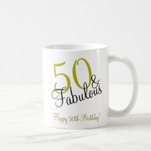 Taza De Café 50 y fabuloso cumpleaños feliz de oro y negro