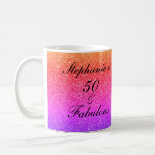Taza De Café 50 Y Fabuloso Cumpleaños Pink Purple Purpurina Bla