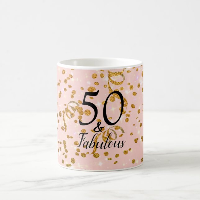 Taza De Café 50 y fabuloso cumpleaños rosado con Dios Confetti (Centro)