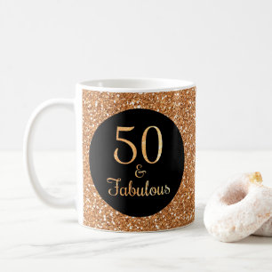 Taza De Café 50 y fabuloso cumpleaños Sparkly Gold Purpurina ne