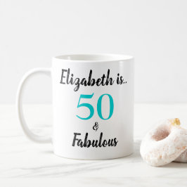 Taza De Café 50 y fabuloso cumpleaños turquesa negro