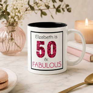 Taza De Café 50 y fabuloso floral rosa personalizado