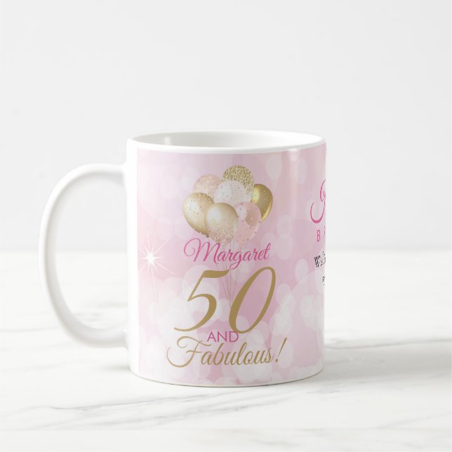 Taza De Café 50 y fabuloso globo de Purpurina de cumpleaños núm (Izquierda)