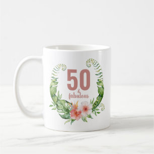 Taza De Café 50 y fabuloso guión rosa elegante cumpleaños