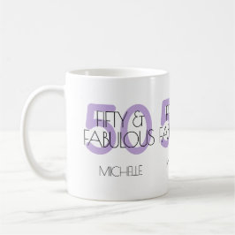 Taza De Café 50 y fabuloso Modern Purple Fifty Birthday Party