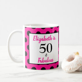 Taza De Café 50 y fabuloso negrita rosa con puntos de polka neg