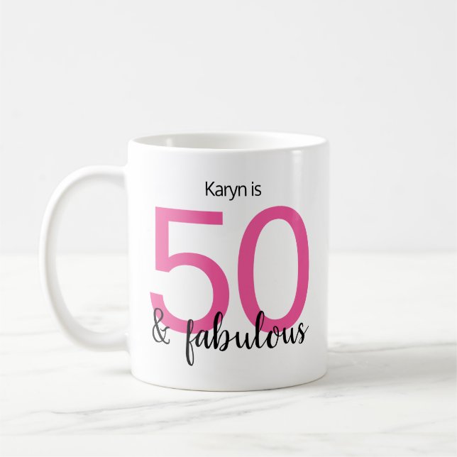 Taza De Café 50 y fabuloso negro rosado 50 cumpleaños (Izquierda)
