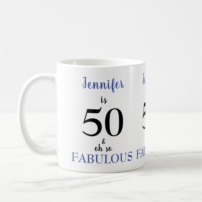 Taza De Café 50 y fabuloso nombre azul y negro (Izquierda)
