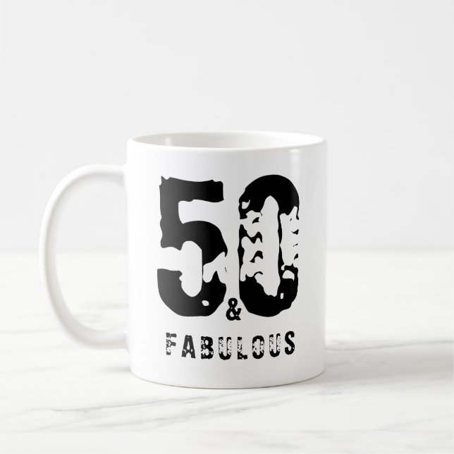 Taza De Café 50 y fabuloso nombre personalizado blanco negro mo (Izquierda)