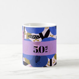 Taza De Café 50 y fabuloso patrón floral azul en los 50 años
