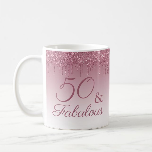 Taza De Café 50 y fabuloso Rosa Purpurina de goteo rosado de or (Izquierda)