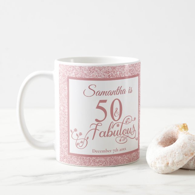 Taza De Café 50 y Fabuloso Rosa Purpurina elegante (Con donut)