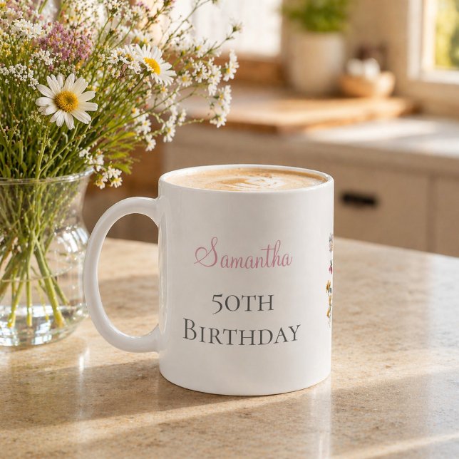 Taza De Café 50th Birthday Party Wildflower  (Subido por el creador)
