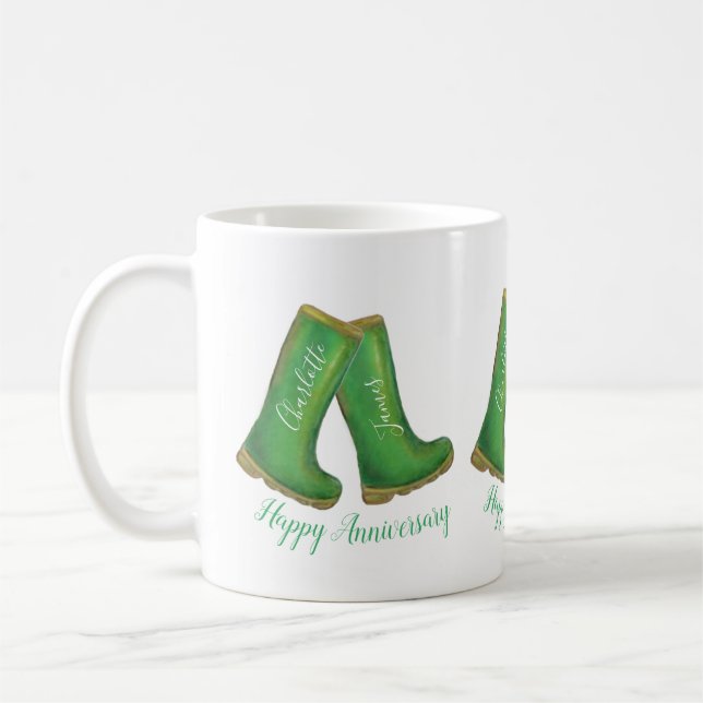 Taza De Café 55º aniversario de boda esmeralda bota verde (Izquierda)