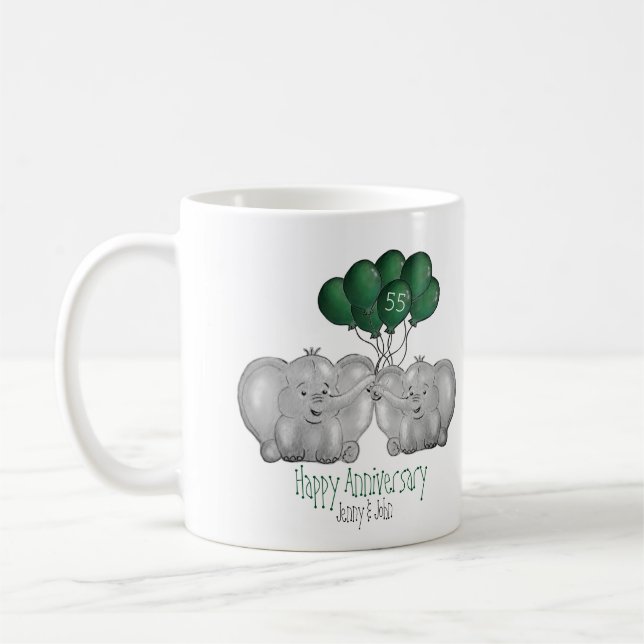 Taza De Café 55.º aniversario de Boda Emeral lindo elefante (Izquierda)