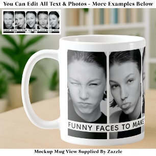 Taza De Café 5 Caras Divertidas Fotos Personalizadas & Mensaje 
