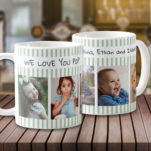 Taza De Café 5 Collage de Fotos Te Amamos Pop Verde Menta Raya