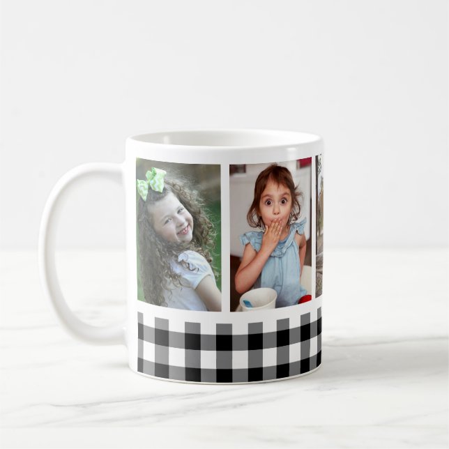Taza De Café 5 Collages de fotos Black Buffalo Plaid Holiday (Izquierda)