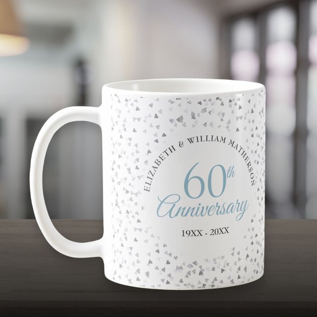 Taza De Café 60.º Aniversario del Boda (60th Wedding Anniversary Hearts Confetti Coffee Mug)
