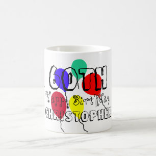 Taza De Café 60.º cumpleaños Globos de nombres personalizados