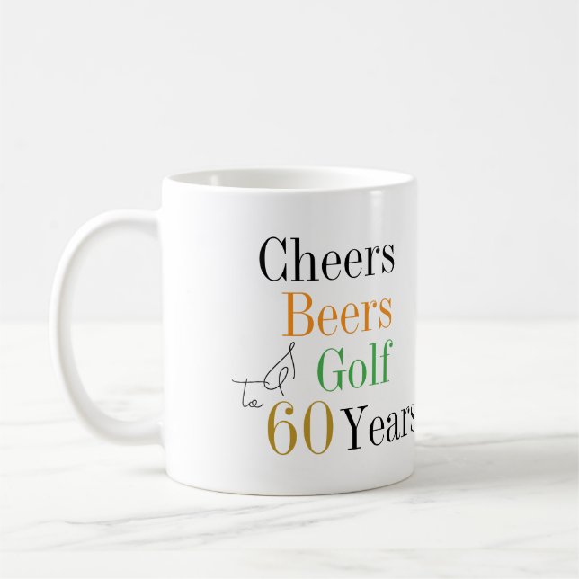 Taza De Café 60.º Cumpleaños Golf Cheers Beers Minimal (Izquierda)