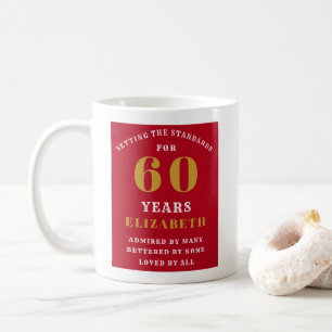 Taza De Café 60.º Cumpleaños Rojo Y Oro Añadir Tu Nombre