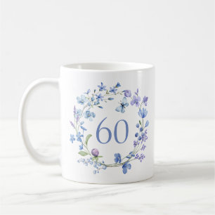 Taza De Café 60.º Monograma Floral Azul