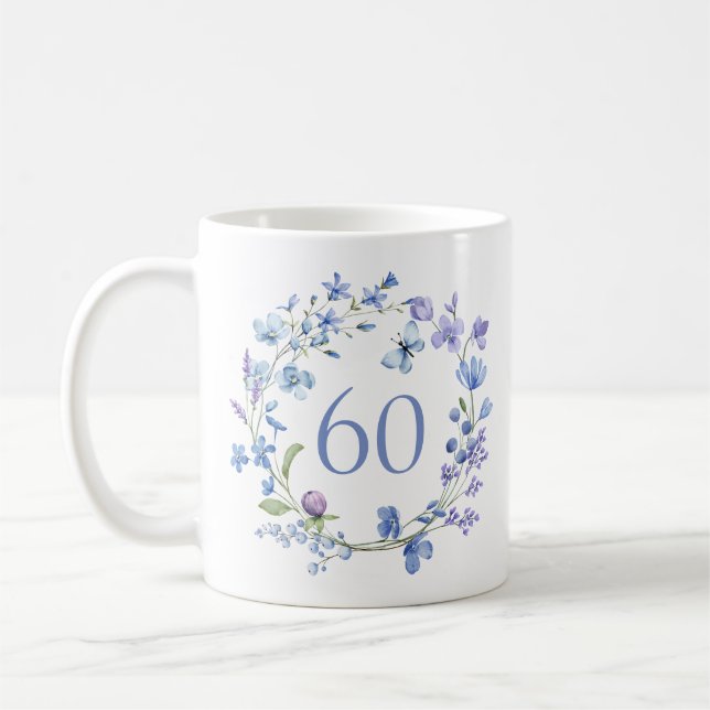 Taza De Café 60.º Monograma Floral Azul (Izquierda)