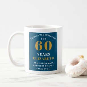 Taza De Café 60.º Nacimiento Azul Y Oro Añadir tu nombre