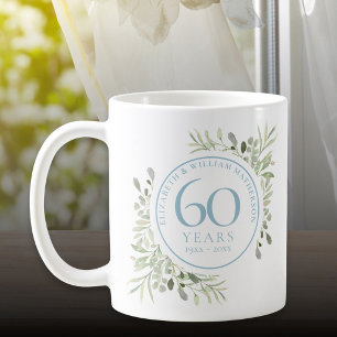 Taza De Café 60 Años Aniversario Floral Acuarela Diamante